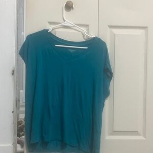 Tahari Teal Short Sleeve V-Neck Top
